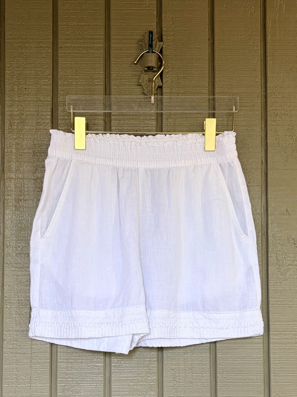 Sigrid Olsen 100% Linen White Paperbag Smocked Shorts S